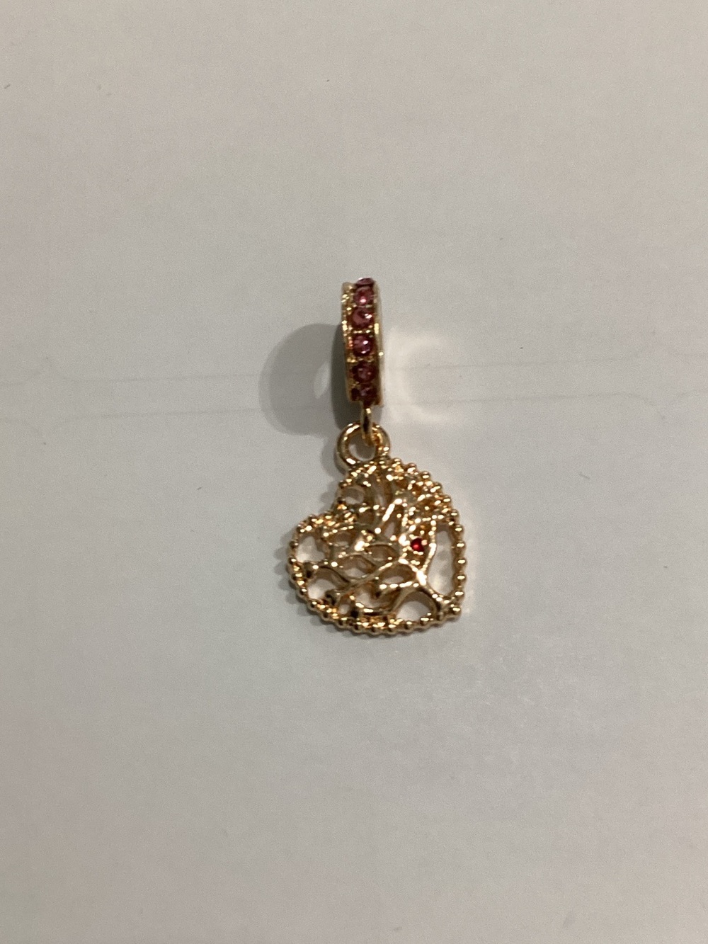 Gold Heart Filigree Charm with Pink Stones